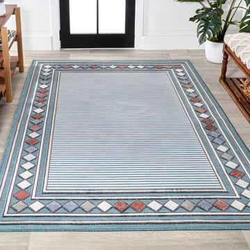 Sebastian High-low Modern Diamond Border Indoor/Outdoor Area Rug